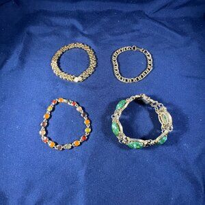 Set Of 4 Elegant Womens Bracelets With Mixed Designs Including Gemstone & Chain